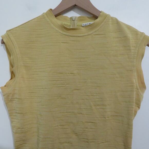 Azzedine Alaïa Women Sz L Light Yellow Tan Vintage Mock Neck Sleeveless Bodysuit - Picture 3 of 7